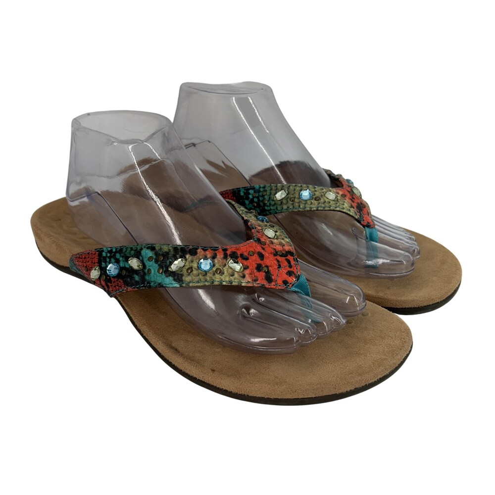 Vionic Sandals Shoes Womens Size 11 Multicolor Lucia Thong Wedge Rhinestone